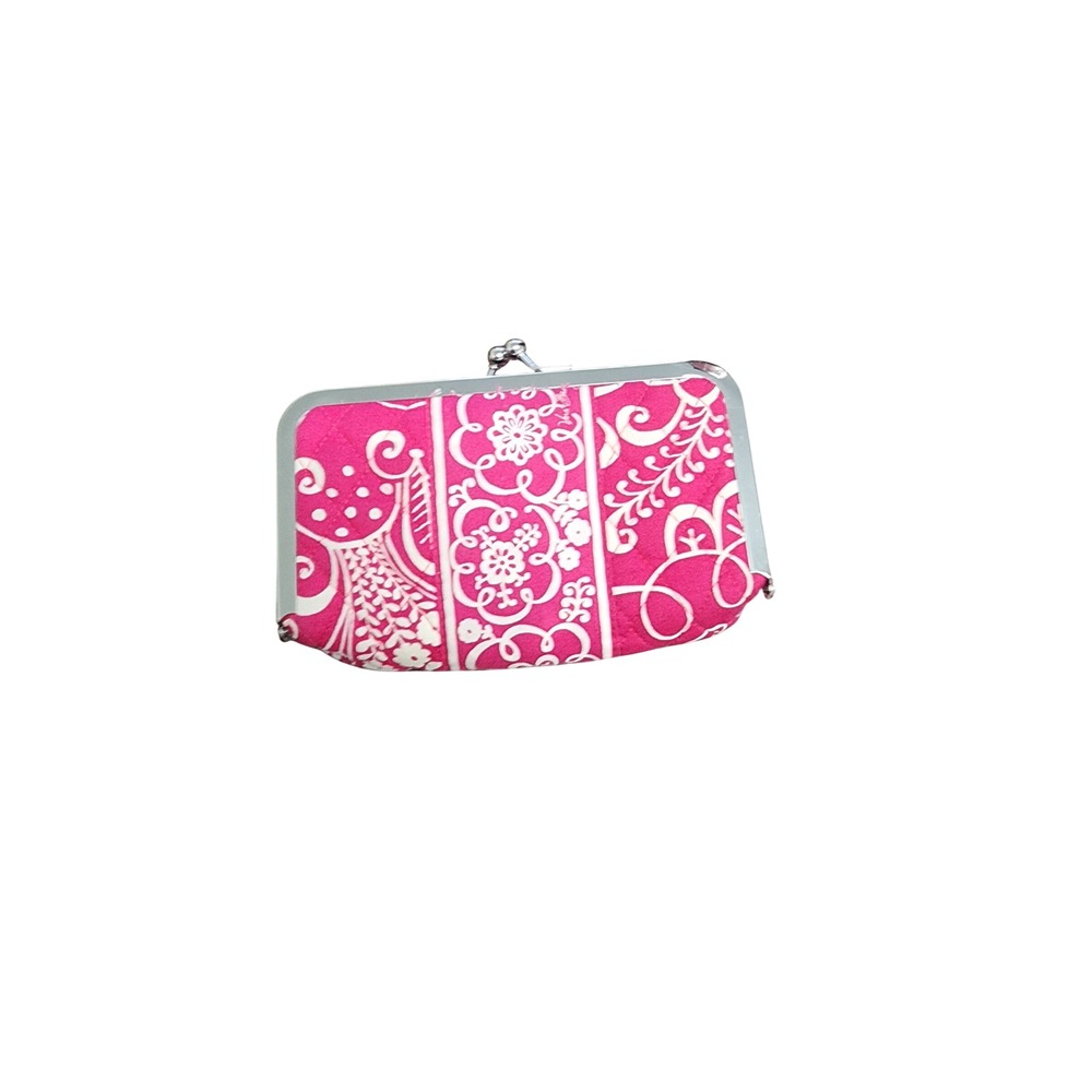 Vera Bradley Pink White Quilted Floral Kisslock Frame Wallet Coin Purse Clutch